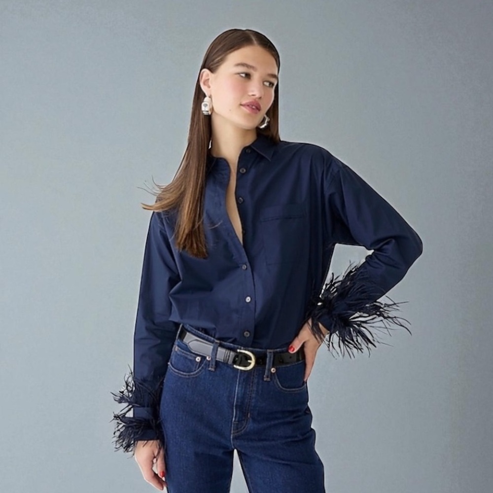 J. Crew Navy Feather Cuff Button Down Shirt